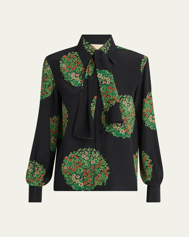 Floral-Print Silk Crepe De Chine Shirt